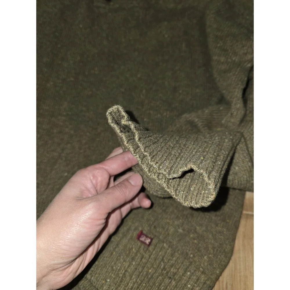 Banana Republic Heritage Men's XXL Olive Flecked Knit Henley Sweater Faux Fur...